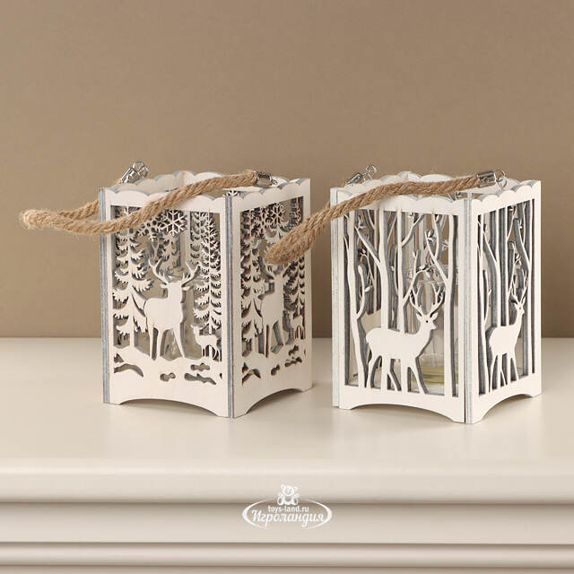 Деревянный подсвечник Лесная Магия - Олень с олененком 14 см Boltze