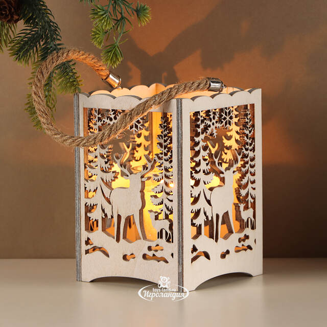 Деревянный подсвечник Лесная Магия - Олень с олененком 14 см Boltze