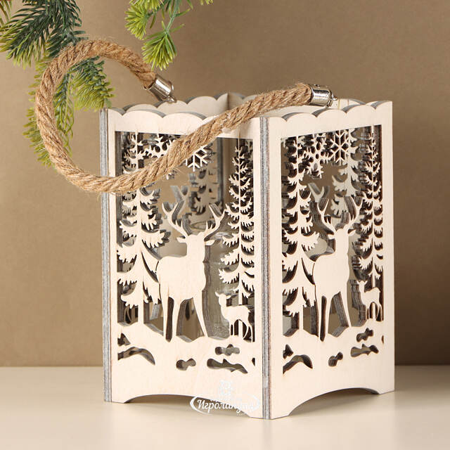 Деревянный подсвечник Лесная Магия - Олень с олененком 14 см Boltze