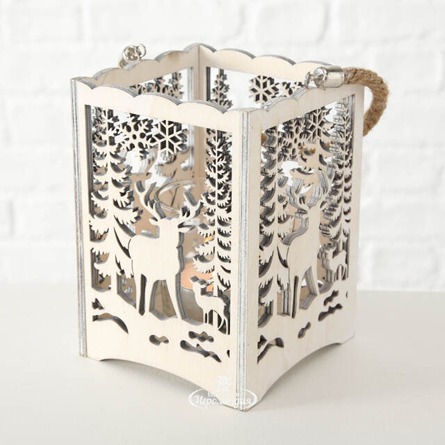 Деревянный подсвечник Лесная Магия - Олень с олененком 14 см Boltze