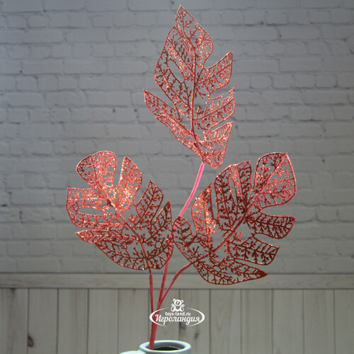 Искусственный лист Ажурная Монстера 78 см, красная Hogewoning