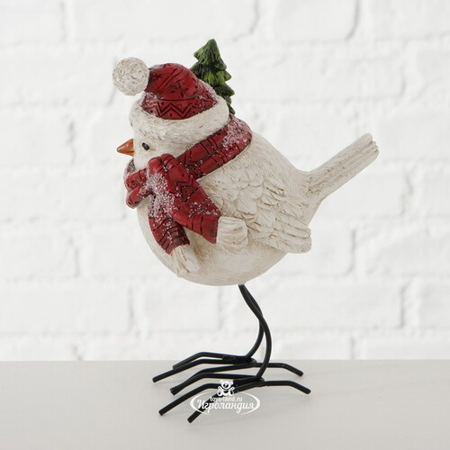 Новогодняя фигурка Птичка Альба в красном шарфе 16 см Boltze