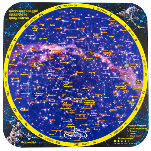 Магнитный пазл Карта созвездий Северного полушария, 42 детали, 30*30 см Геомагнит
