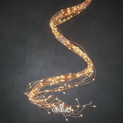 Гирлянда на елку 3 м Лучи Росы, 900 теплых белых мини LED, медная проволока, IP44 Edelman