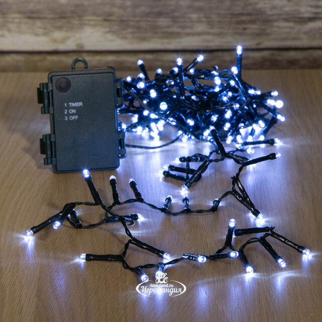 Светодиодная гирлянда на батарейках Luca Snake 7.4 м, 370 холодных белых LED ламп, зеленый ПВХ, IP44 Edelman (Эдельман)