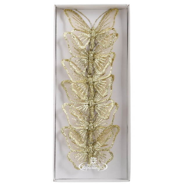 Декоративное украшение Бабочка Farfalle D'aria 9 см, 6 шт, золотая, клипса Edelman
