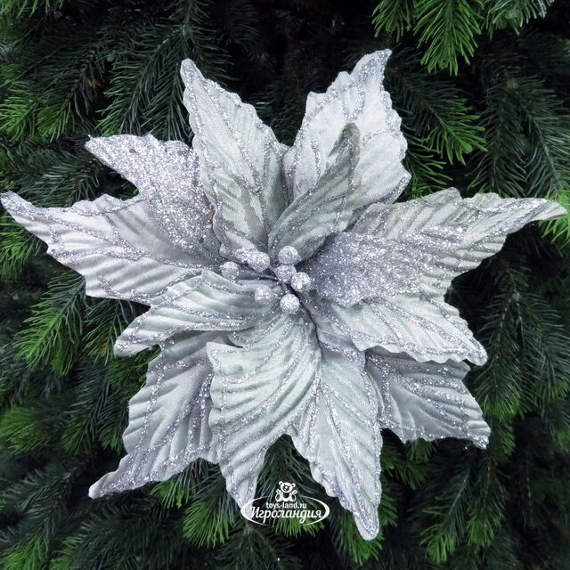 Пуансеттия Stella di Natale - Silver 30 см, клипса Edelman