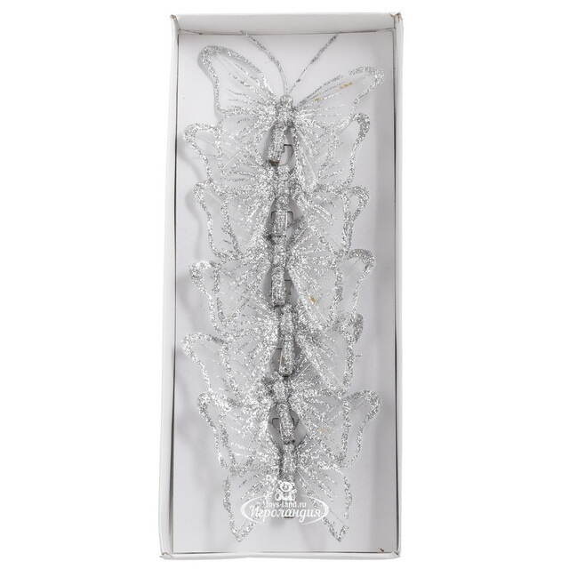 Декоративное украшение Бабочка Farfalle D'aria 10 см, 6 шт, серебряная, клипса Edelman