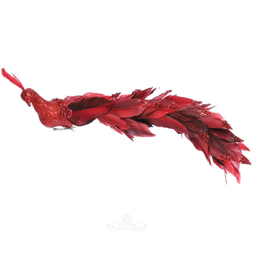 Декоративная фигура Павлин Бениамино - птица Шангри-Ла 41 см, рубиновая, клипса Edelman
