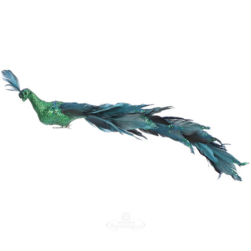 Декоративная фигура Павлин Бениамино - птица Шангри-Ла 41 см, лазурная, клипса Edelman