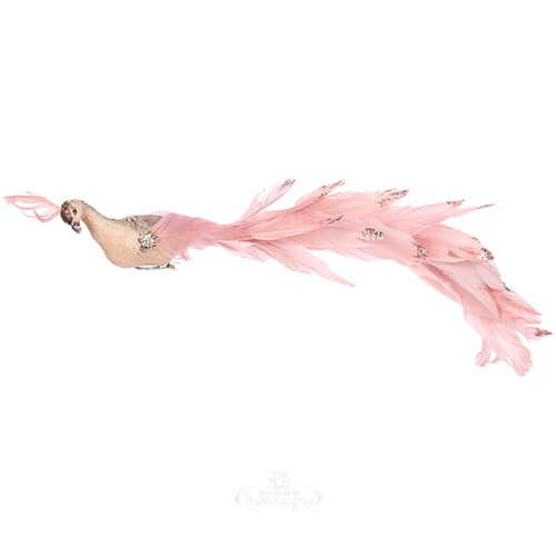 Декоративная фигура Павлин Бениамино - птица Шангри-Ла 41 см, розовая, клипса Edelman