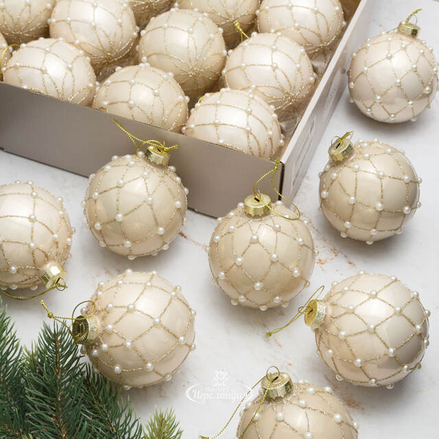 Набор стеклянных шаров Жемчужный Contre Danse 8 см, 12 шт Edelman