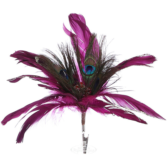 Елочное украшение из перьев Pavone Lobelia 24 см, клипса Noel Collection (Katherine’s Style) (Ноэль Коллекшн Кэтрин Стайл)