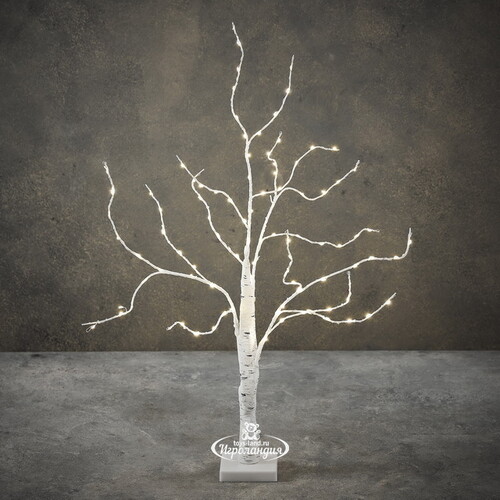 Светодиодное дерево Белая Береза 60 см, 96 теплых белых LED ламп, на батарейках, IP20 Edelman