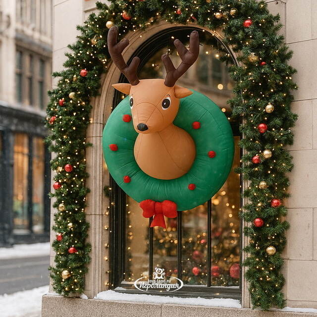 Подвесная надувная фигура Венок с Оленем - Christmas is coming 128 см с LED подсветкой, IP44 Edelman