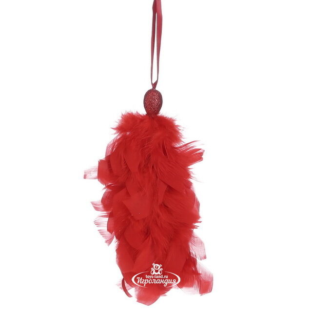Елочная игрушка с перьями Кисточка Альтео 22 см красная, подвеска Edelman