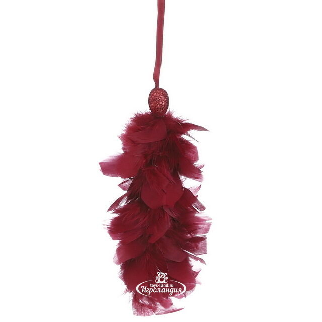 Елочная игрушка с перьями Кисточка Альтео 22 см бордовая, подвеска Edelman