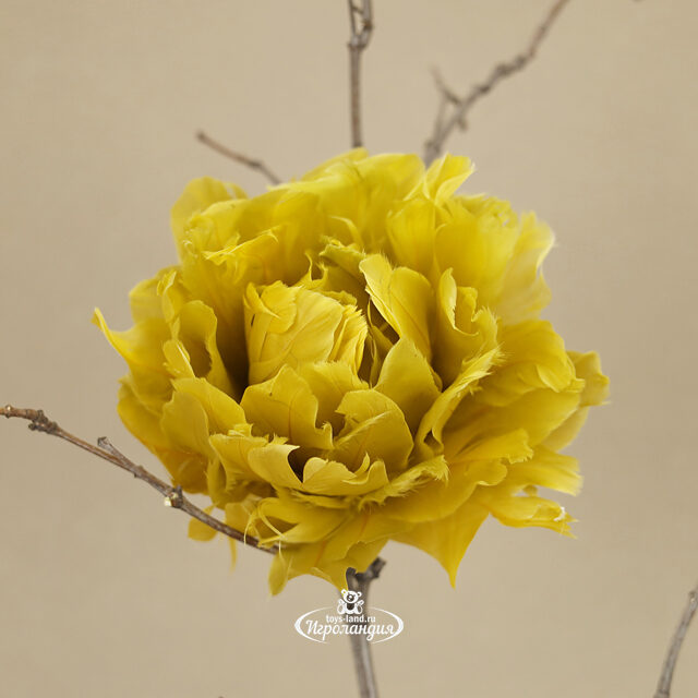 Искусственный цветок из перьев Dafne 12 см желтый, клипса Edelman