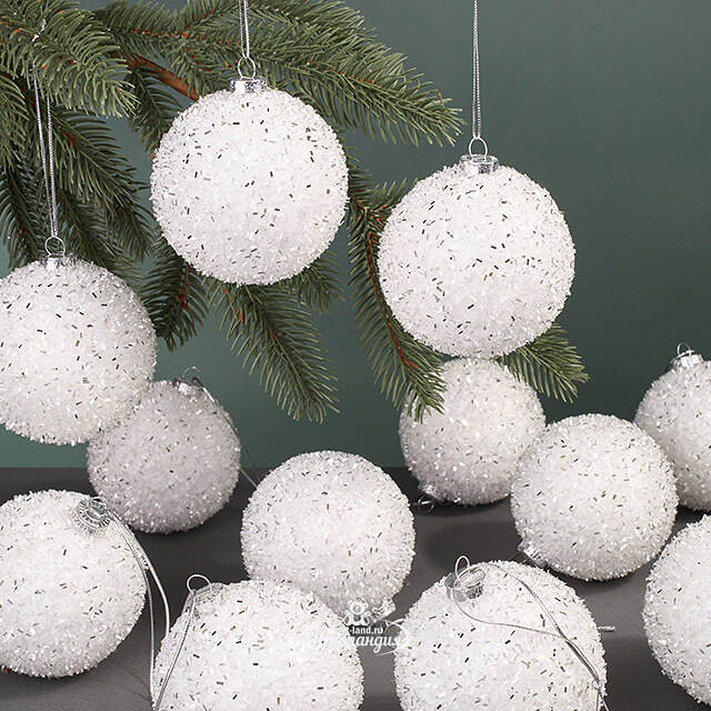 Набор елочных шаров Fluffy Shine: Белый 8 см, 24 шт Edelman