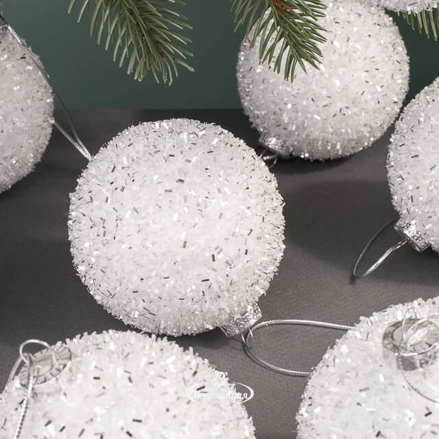 Набор елочных шаров Fluffy Shine: Белый 8 см, 24 шт Edelman