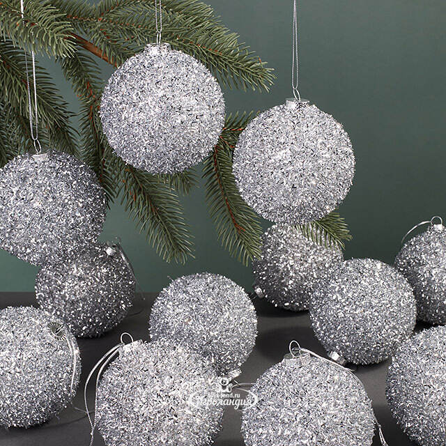 Набор елочных шаров Fluffy Shine: Серебряный 8 см, 24 шт Edelman