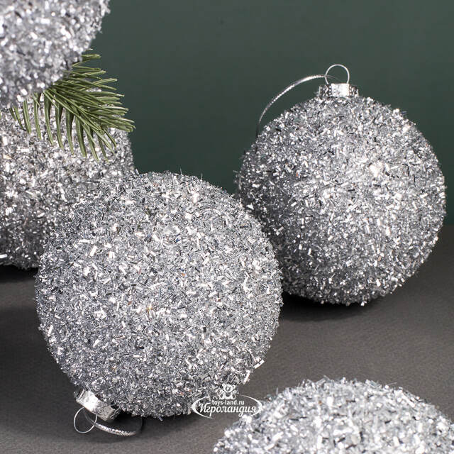 Набор елочных шаров Fluffy Shine: Серебряный 8 см, 24 шт Edelman