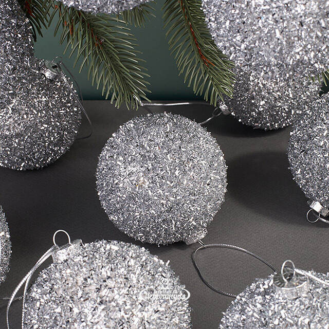 Набор елочных шаров Fluffy Shine: Серебряный 8 см, 24 шт Edelman