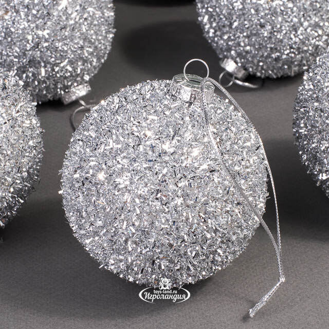 Набор елочных шаров Fluffy Shine: Серебряный 8 см, 24 шт Edelman