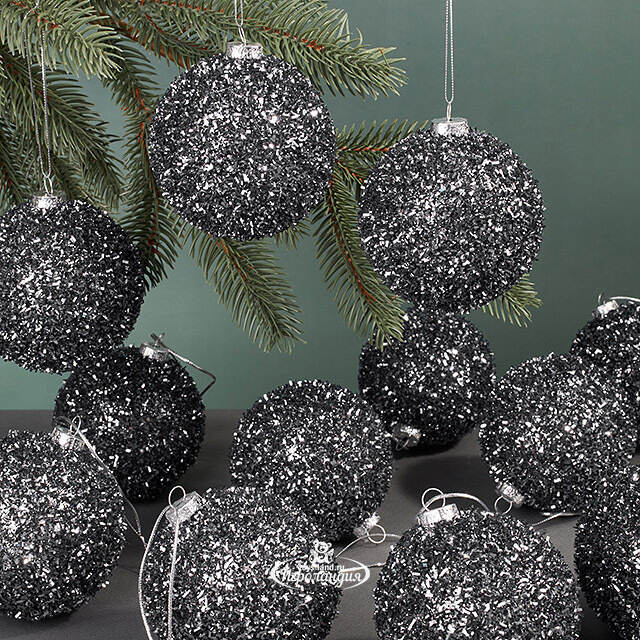 Набор елочных шаров Fluffy Shine: Черный 8 см, 24 шт Edelman