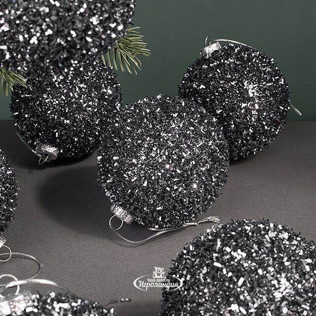 Набор елочных шаров Fluffy Shine: Черный 8 см, 24 шт Edelman