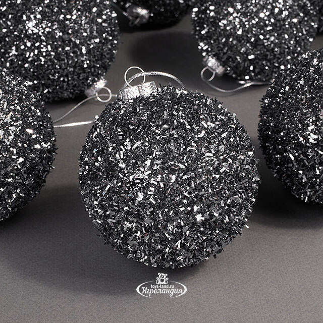 Набор елочных шаров Fluffy Shine: Черный 8 см, 24 шт Edelman