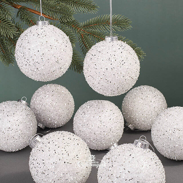 Набор елочных шаров Fluffy Shine: Белый 10 см, 24 шт Edelman