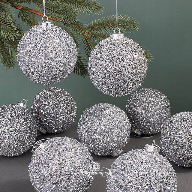 Набор елочных шаров Fluffy Shine: Серебряный 10 см, 24 шт Edelman