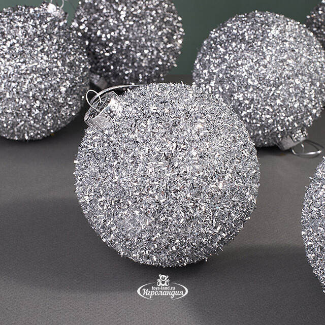 Набор елочных шаров Fluffy Shine: Серебряный 10 см, 24 шт Edelman