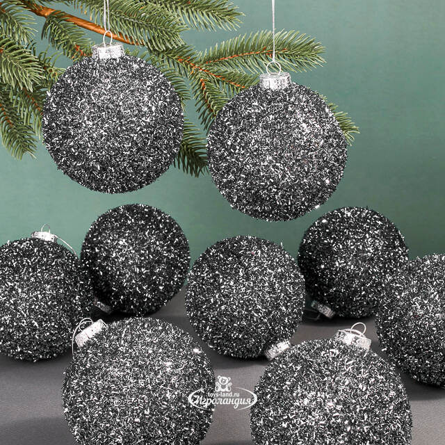 Набор елочных шаров Fluffy Shine: Черный 10 см, 24 шт Edelman