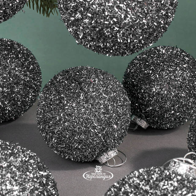 Набор елочных шаров Fluffy Shine: Черный 10 см, 24 шт Edelman