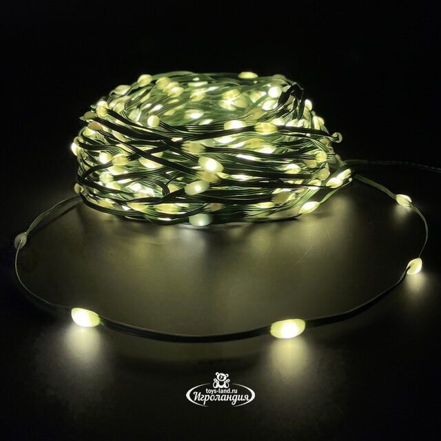Светодиодная гирлянда Роса Micro Flex 26 м, 350 теплых белых LED ламп, зеленый провод, контроллер, таймер, IP44 Edelman