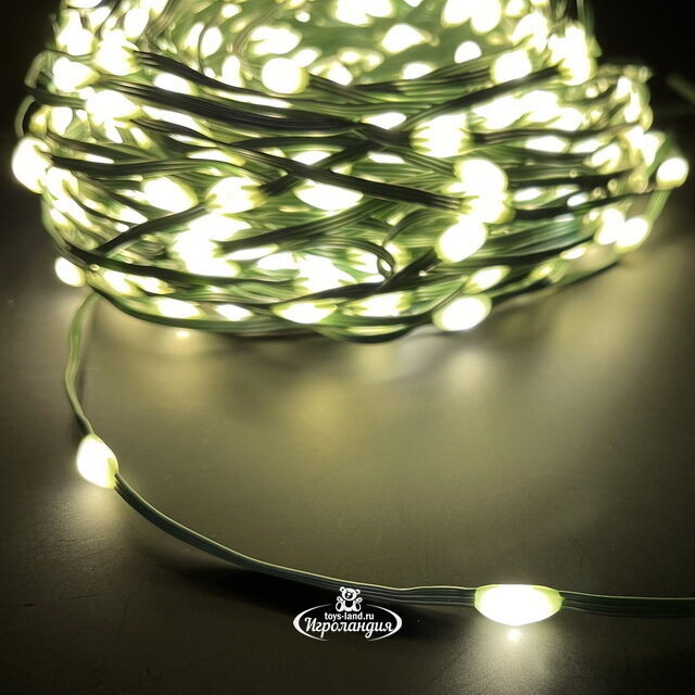 Светодиодная гирлянда Роса Micro Flex 26 м, 350 теплых белых LED ламп, зеленый провод, контроллер, таймер, IP44 Edelman