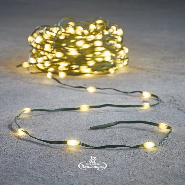Светодиодная гирлянда Роса Micro Flex 26 м, 350 теплых белых LED ламп, зеленый провод, контроллер, таймер, IP44 Edelman