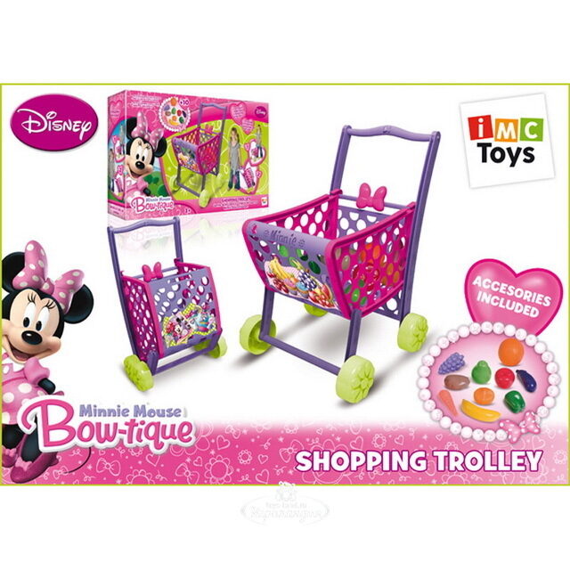 Тележка для покупок 2-в-1 Minnie Mouse с набором продуктов 46 см 10 предметов IMC Toys