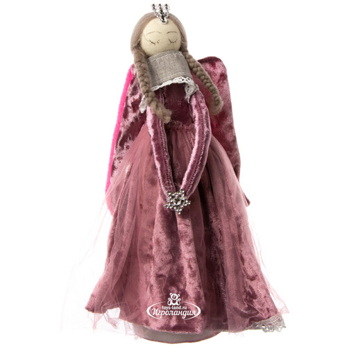 Декоративная фигура Ангел Вайнона 29 см в бархатном розовом платье Due Esse Christmas