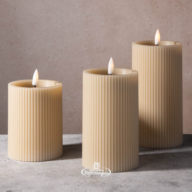 Набор светодиодных свечей Ondule Beige 10-15 см, 3 шт, с имитацией пламени, на батарейках Edelman