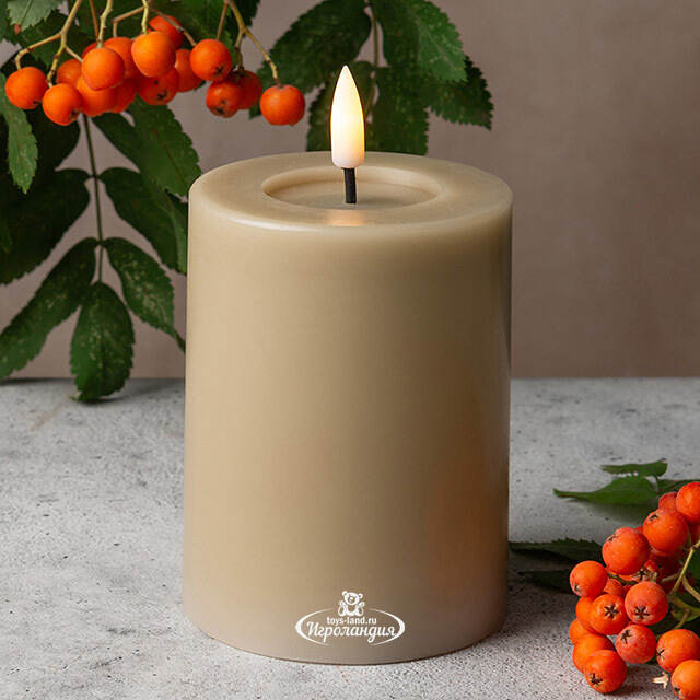 Светодиодная свеча с имитацией пламени Facile 10 см, бежевая, таймер, на батарейках Edelman