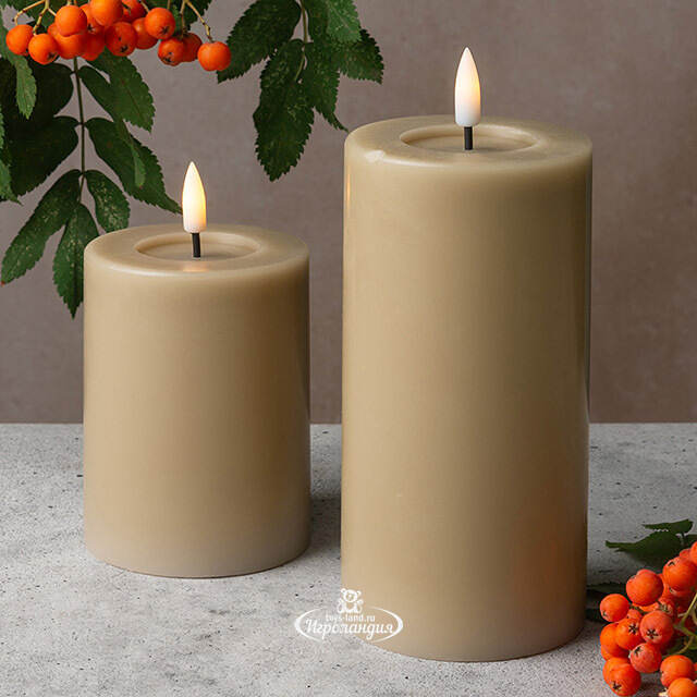 Светодиодная свеча с имитацией пламени Facile 10 см, бежевая, таймер, на батарейках Edelman