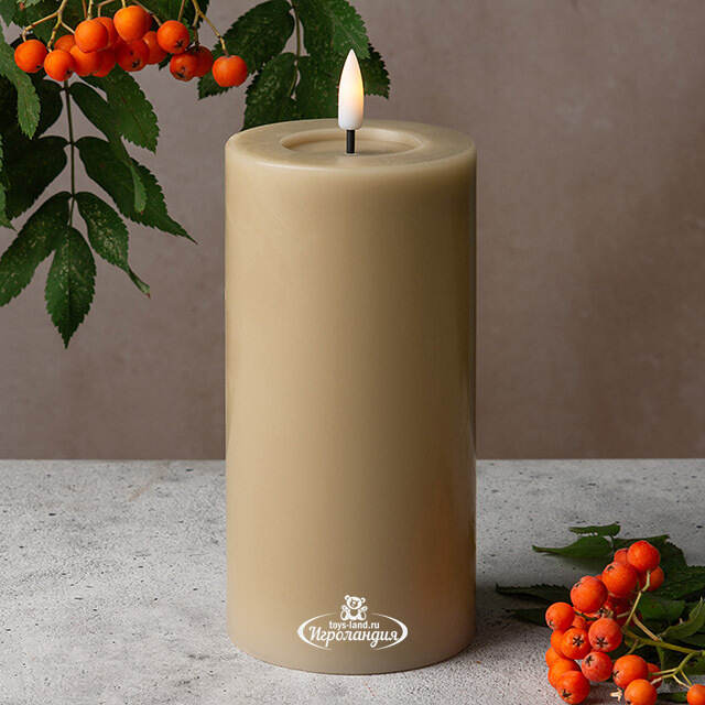 Светодиодная свеча с имитацией пламени Facile 15 см, бежевая, таймер, на батарейках Edelman