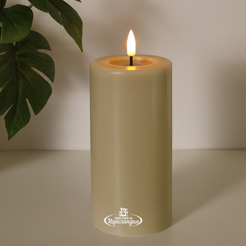 Светодиодная свеча с имитацией пламени Facile 15 см, бежевая, таймер, на батарейках Edelman