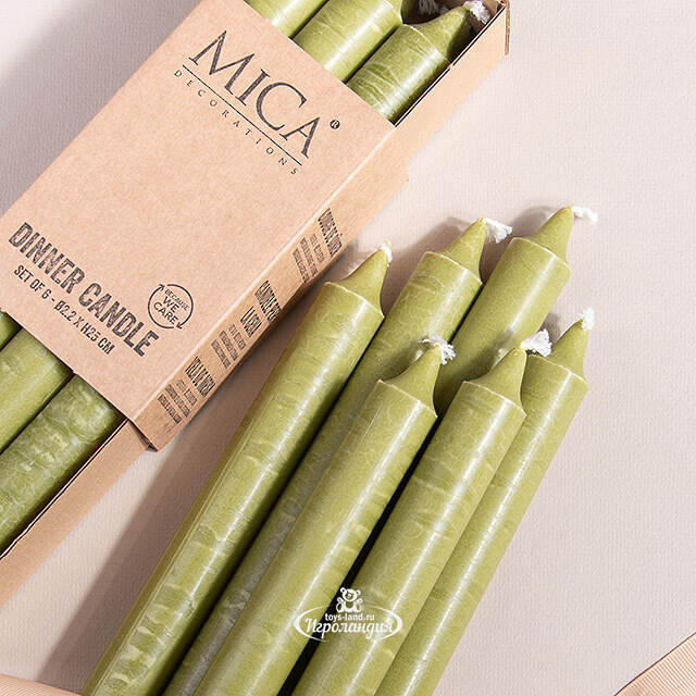 Столовые свечи Ricordo 25 см зеленые, 6 шт Edelman