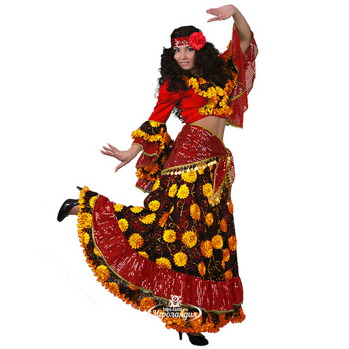Карнавальный костюм для взрослых Цыганка, красный с желтым, 46 размер Батик