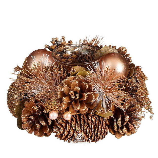 Новогодний подсвечник с шишками и ягодами Лесное Очарование 19 см Edelman