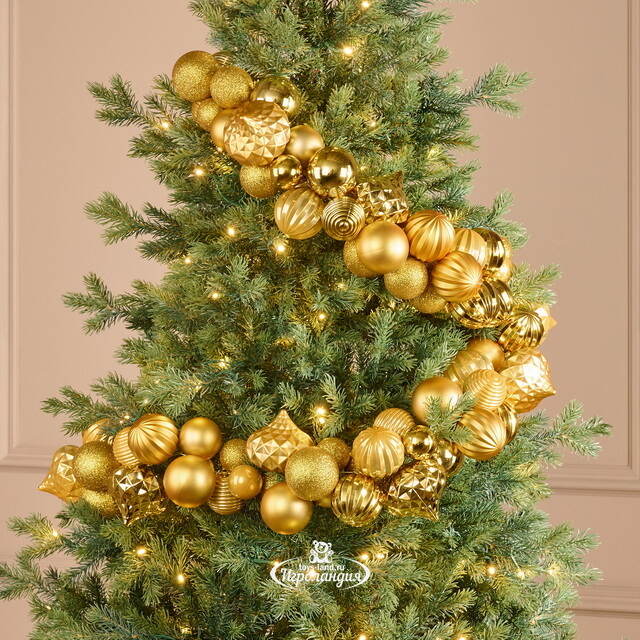 Гирлянда из елочных шаров Монисто 4-8 см, 200 см, ярко-золотая Winter Deco